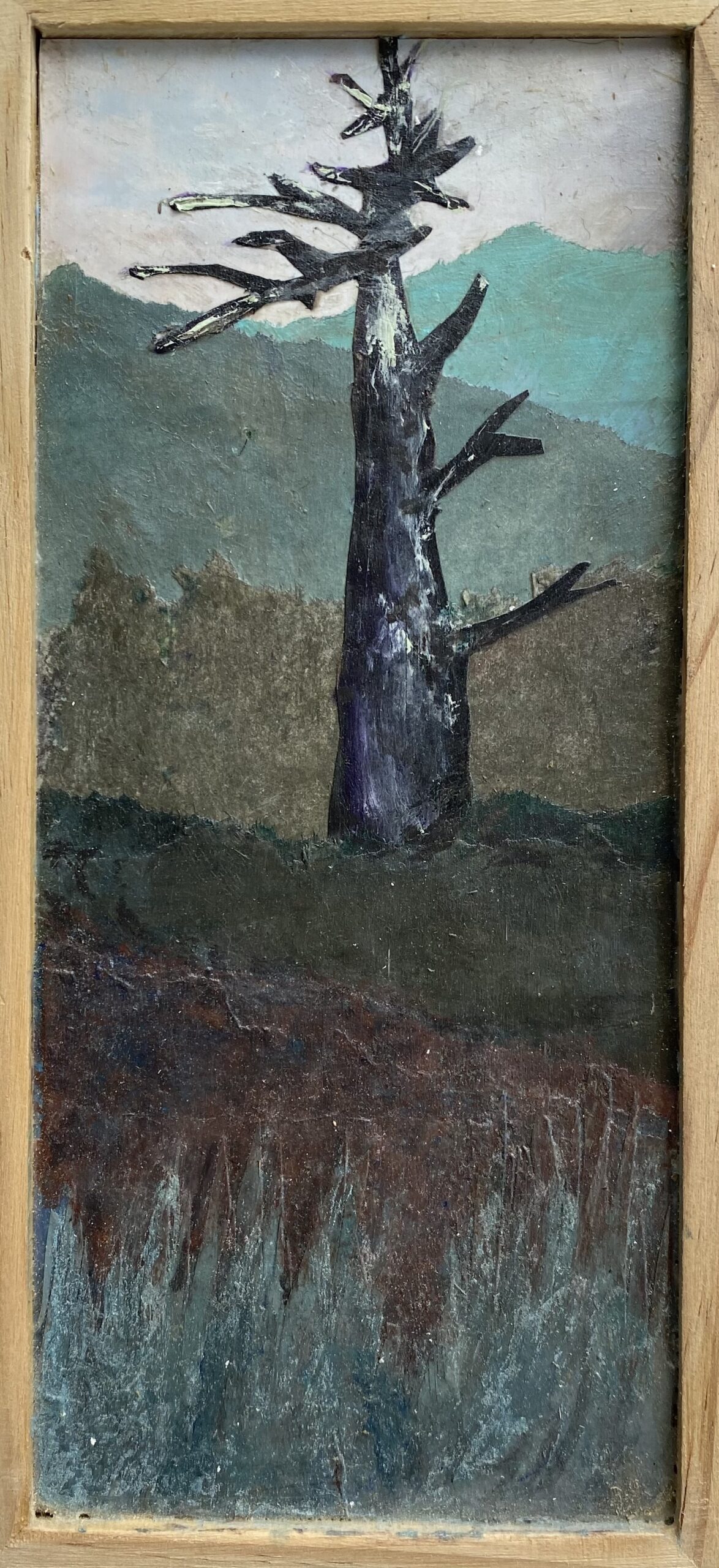 High Mountains Tree  : 12cm x 25cm : mixed media on board : 2023 : $350