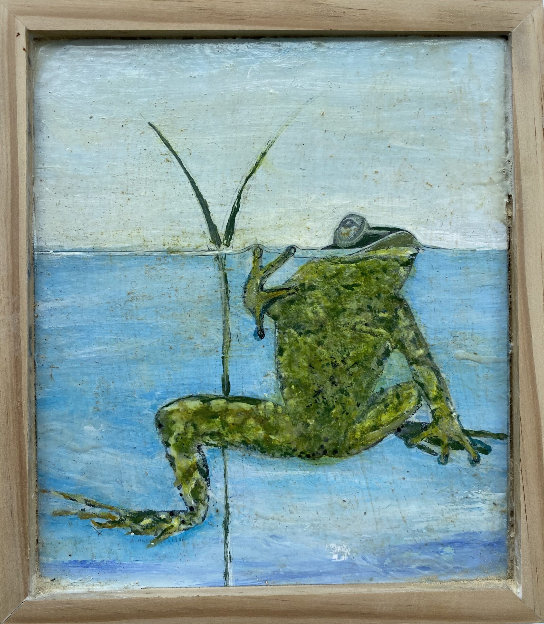 Frog% : 17cm x 20cm : acrylic on board : 2023 : $350